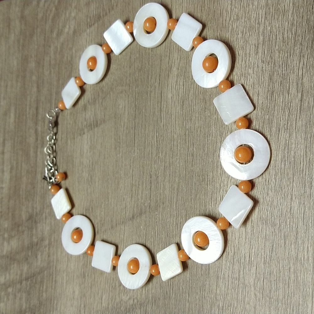 Groovy White and Orange Circles and Squares Necklace